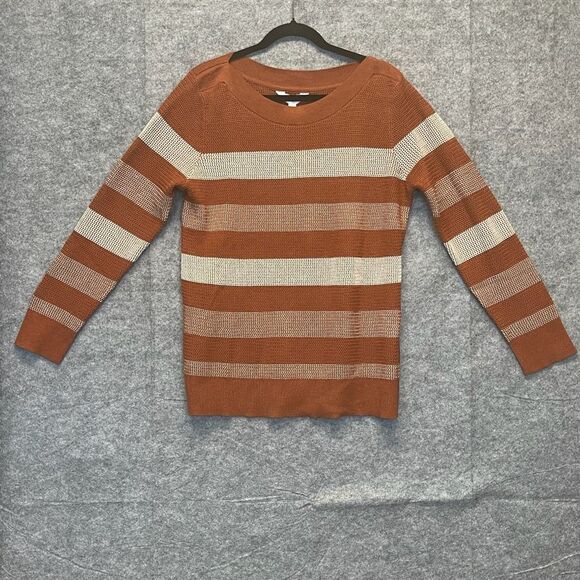 NWT Market & Spruce Sweater Women's XL Rust White Striped Tawnee Waffle Stitch - Picture 2 of 16